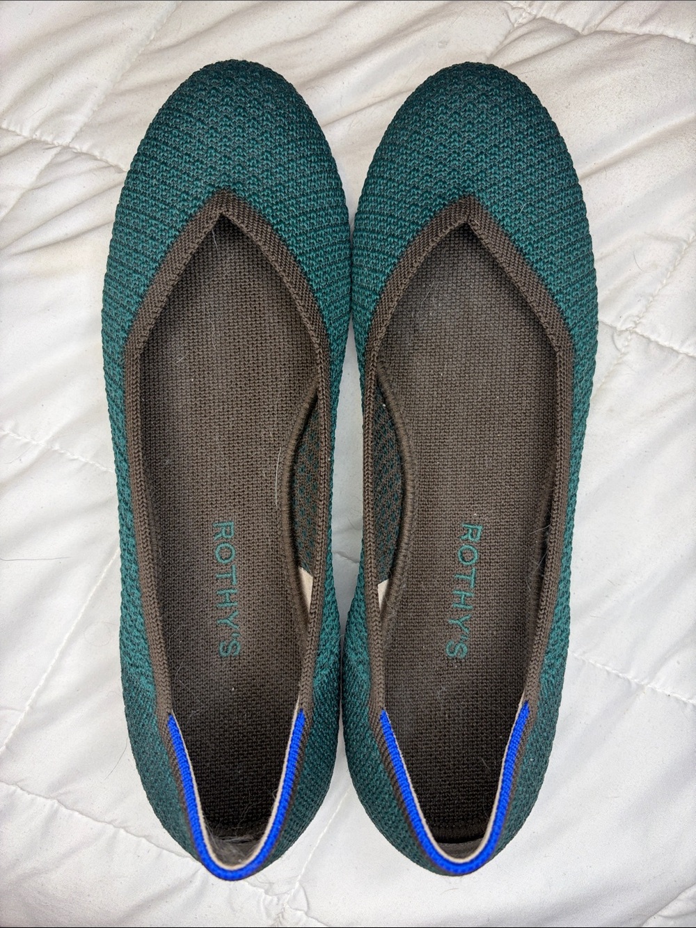 Rothy's Teal Knit Ballet Flats with Blue Trim
